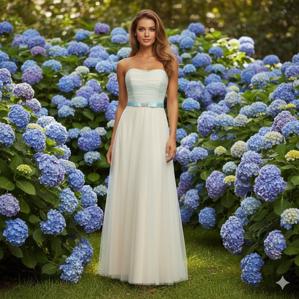 Two Tone Tulle Strapless Gown